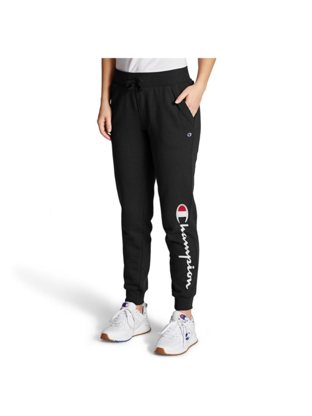 NWT Champion Powerblend Fleece Joggers Black Logo Sweatpants Women’s M